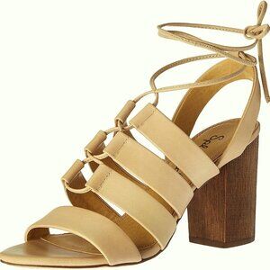 sz 10  New Splendid Brayden Lace Up Sandals Block Heel Black Leather Gladiator